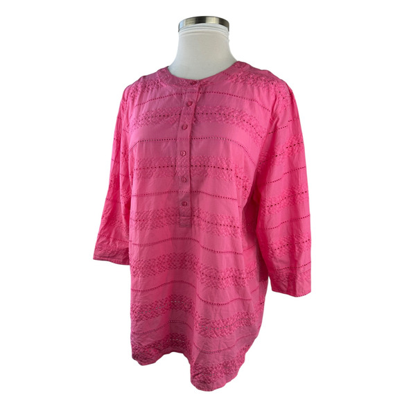 NWT Talbots Pink Eyelet Button Cotton Blouse Sheer Crochet Plus Size 3X Top - Picture 16 of 16